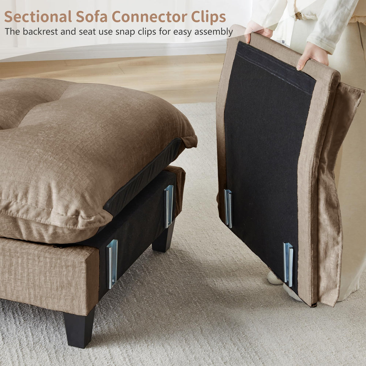 U Shaped Modular Sectional Sofa - 108" Chenille Cloud Deep Seat Couch with Ottoman, 5-Seat Comfy Lattice Decored Seat Cushion for Living Room, Apartment,Light Coffee