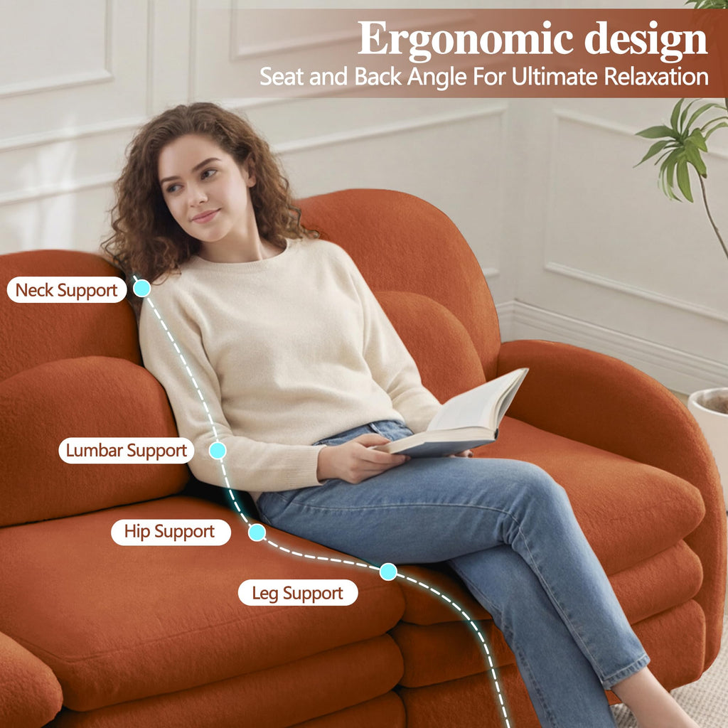 129.1" Modular Sectional Couch, Teddy Fleece Fabric, Orange