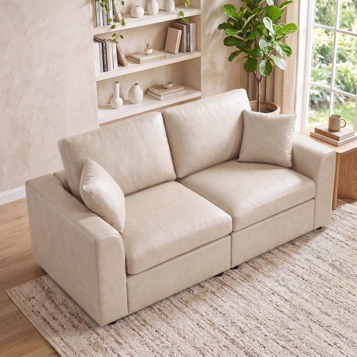 129.3" Oversized Modular Sectional Couch, Cloud U Shaped Couch with Movable Ottoman, Comfy Large 7 Seat Corner Couches for Living Room, Apartment, Beige