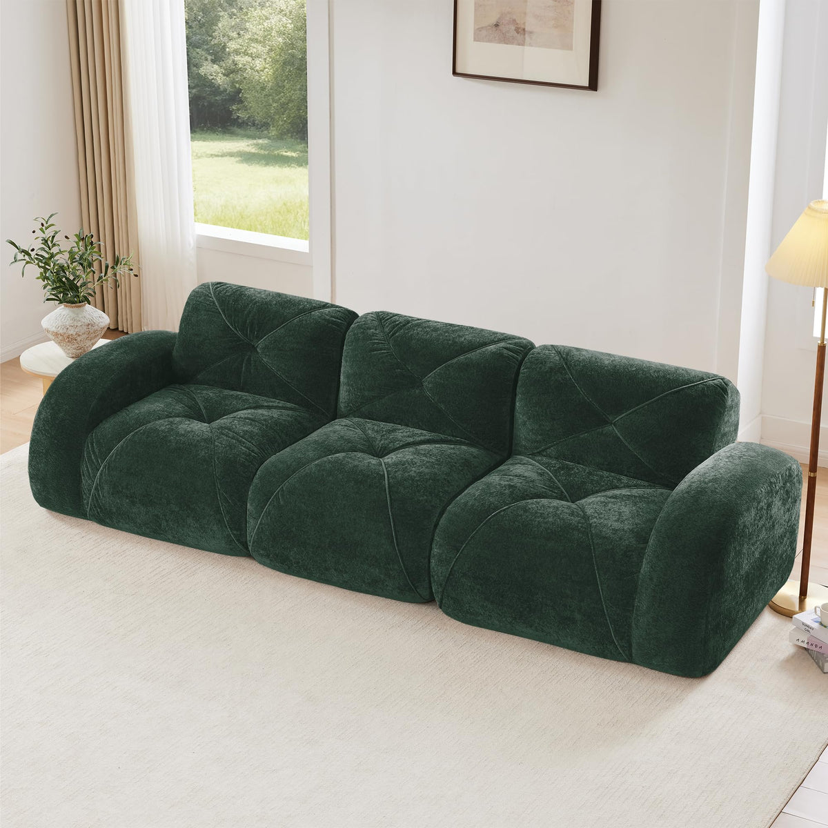 U-Shaped Boneless Sofa, Tufted 32d High Density Sponge Bottom, Anti-Slip Design, No Assembly Required, Free Combination, Movable Ottomans for Living Rooms, Home Theater, Blue