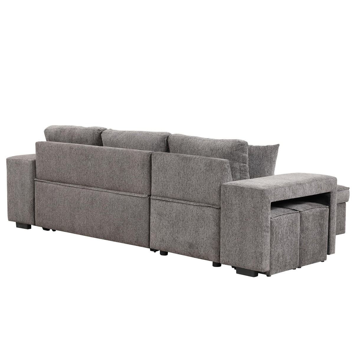 104.5 inch Reversible Sleeper Sectional Sofa with Pull Out Bed , Convertible L Shaped Sectional Couch with Storage Chaise and 2 Stools , Tufted Upholstered Pullout Sofa Bed for Living Room Apartment