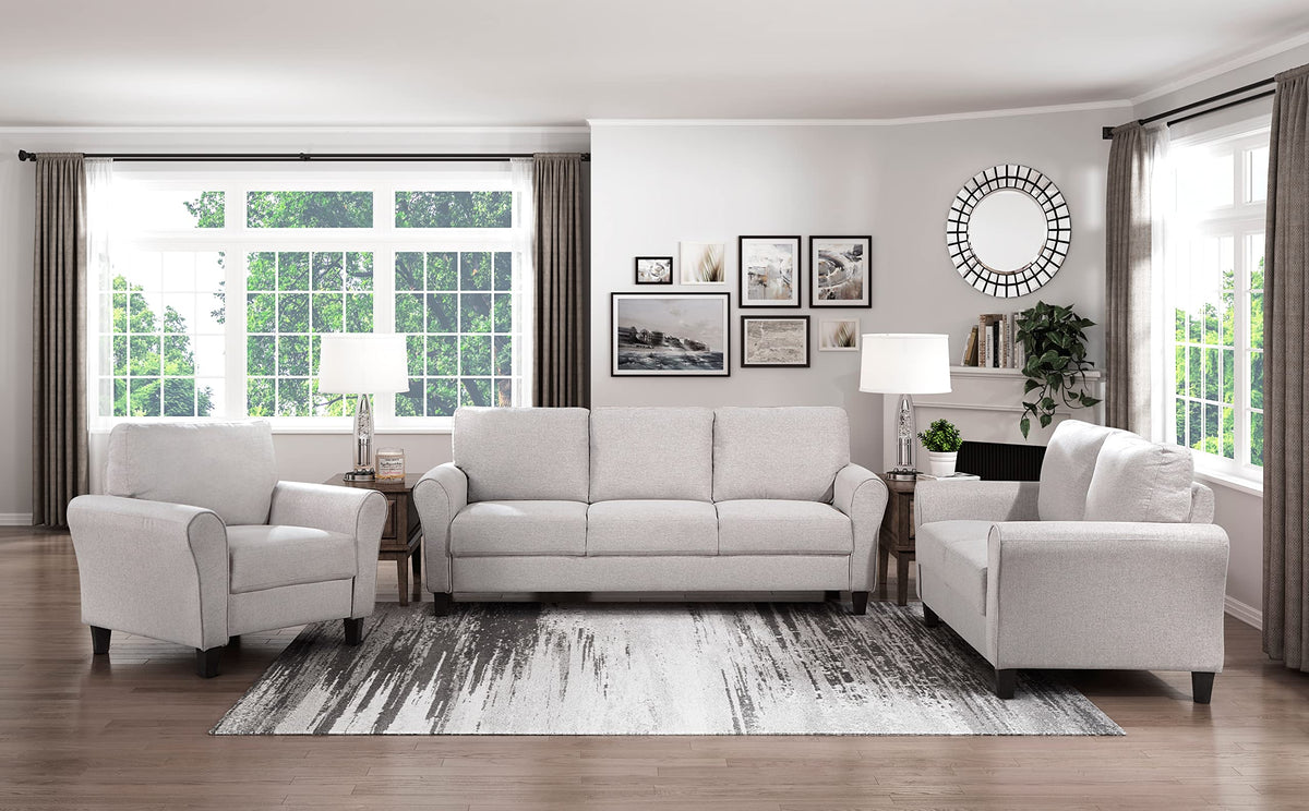Tidyard Modern Transitional Sand Hued Textured Fabric Sofa with Attached Cushions, Solid Wood Frame, Pocket Coils, Faux Wood Feet, 80.? x 3? x 34.?H