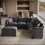 107.1" L-Shaped Modular Sectional Sofa with Storage Ottomans, 6-Seat Deep Seat Sofa with Armrest Storage, Cup Holders & USB Type-C Charging, Sectional Couches for Living Room (Grey)