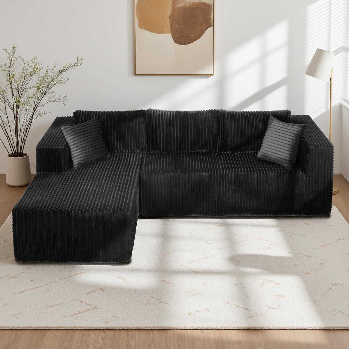 Vacuum-Packed L-Shaped Modular Compression Sofa, Plush Upholstery, All-Foam Structure for Compact Living Room, Bedroom, and Apartment Furniture