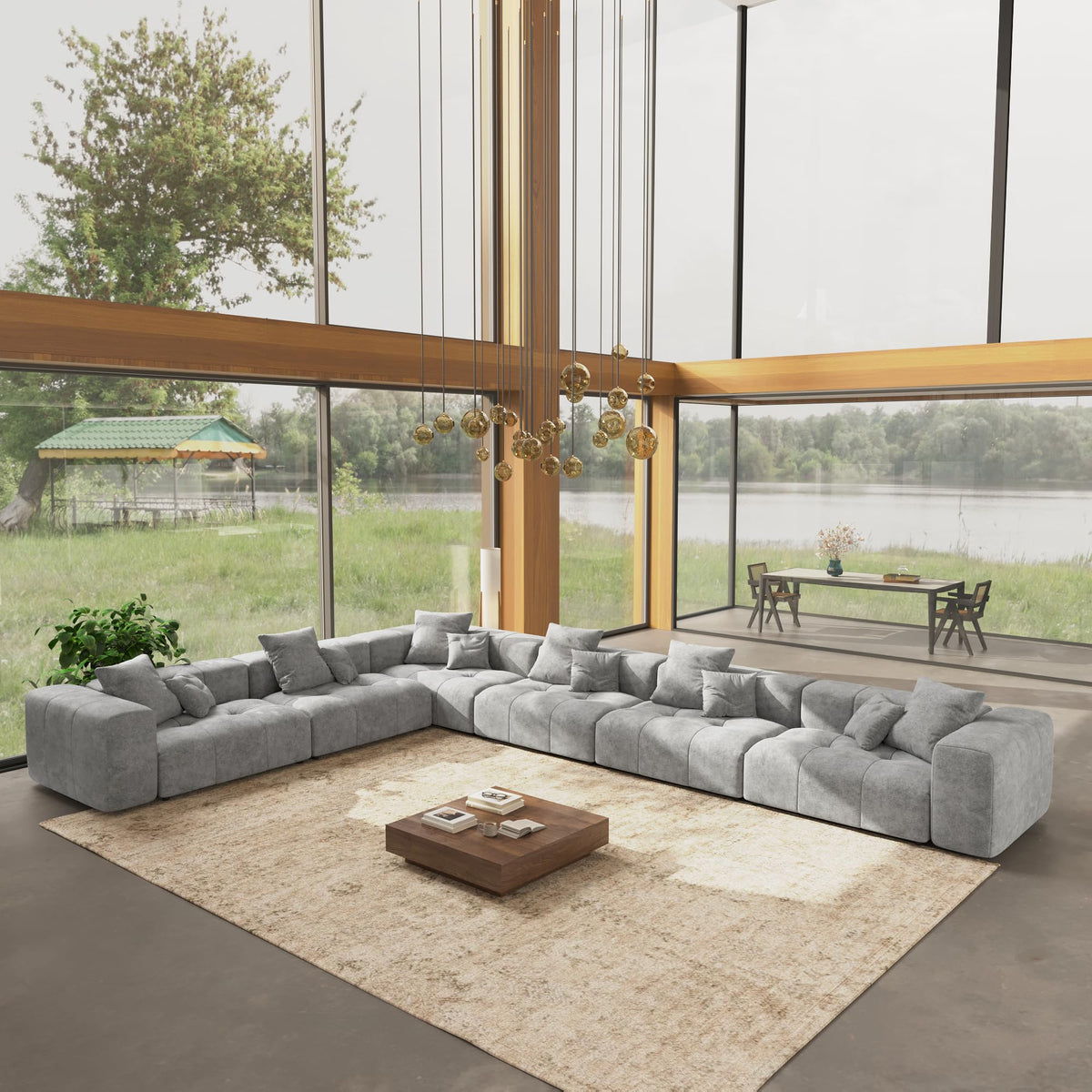 WJShome Oversized Sectional Couches for Living Room,183" V Shaped Couch, 6-Seater Cloud Modular Sectional Sofa, Linen Deep Seat Cloud Couches for Living Room,White