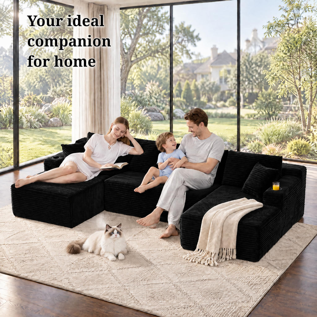 125" Cloud Sectional Boneless Couch for Living Room, Modular U Shaped Sofa