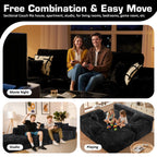 106" Cloud Sectional Couch with L-Shape Chaise & Ottoman, No Assembly Modular Sofa, Deep Seat Plush Corduroy Boneless Couched for Living Room (Black Plush Corduroy, L Shape with Ottoman-Left Facing)