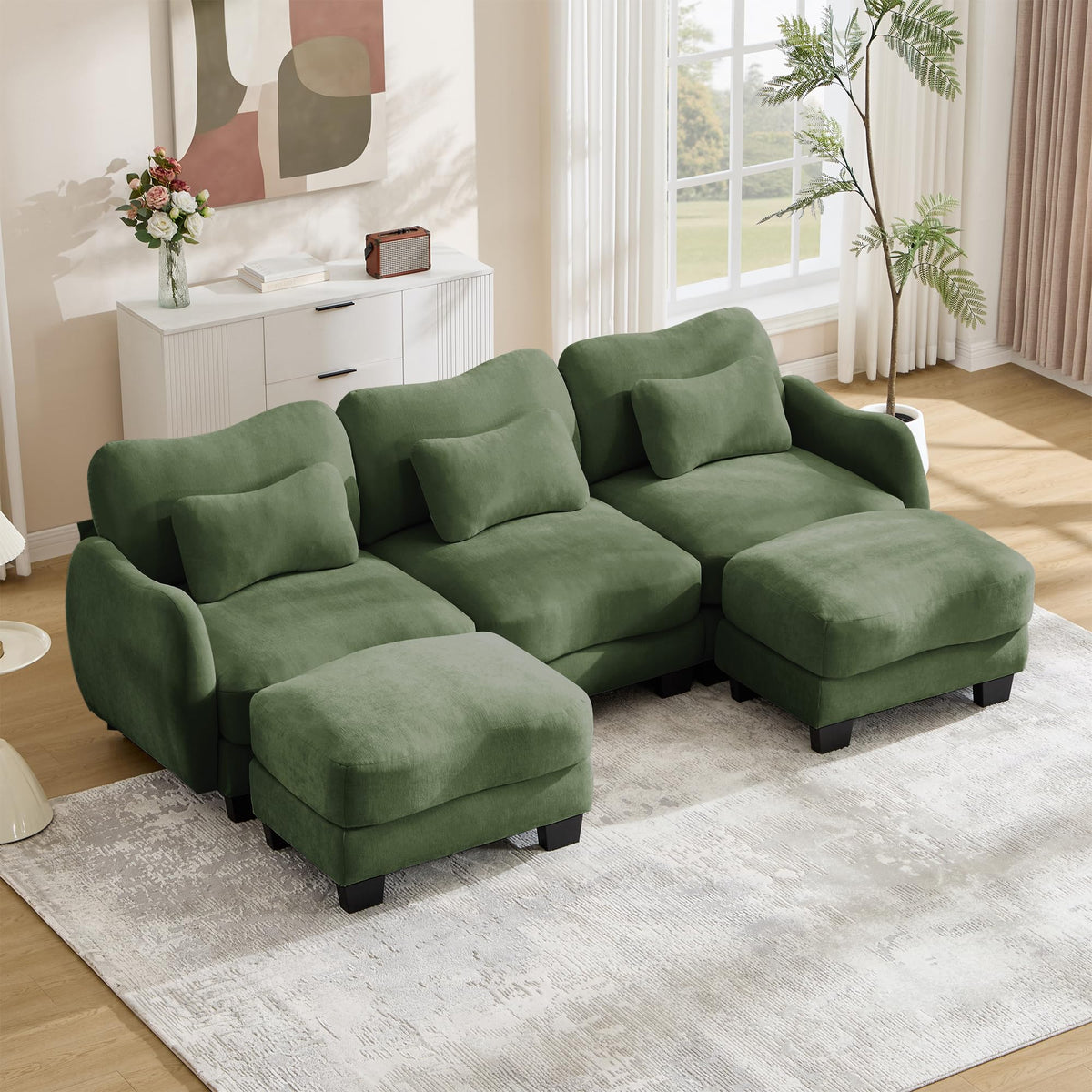 101.1" Modular Cloud Couch Deep Seat Sectional Sofa L Shaped Couch