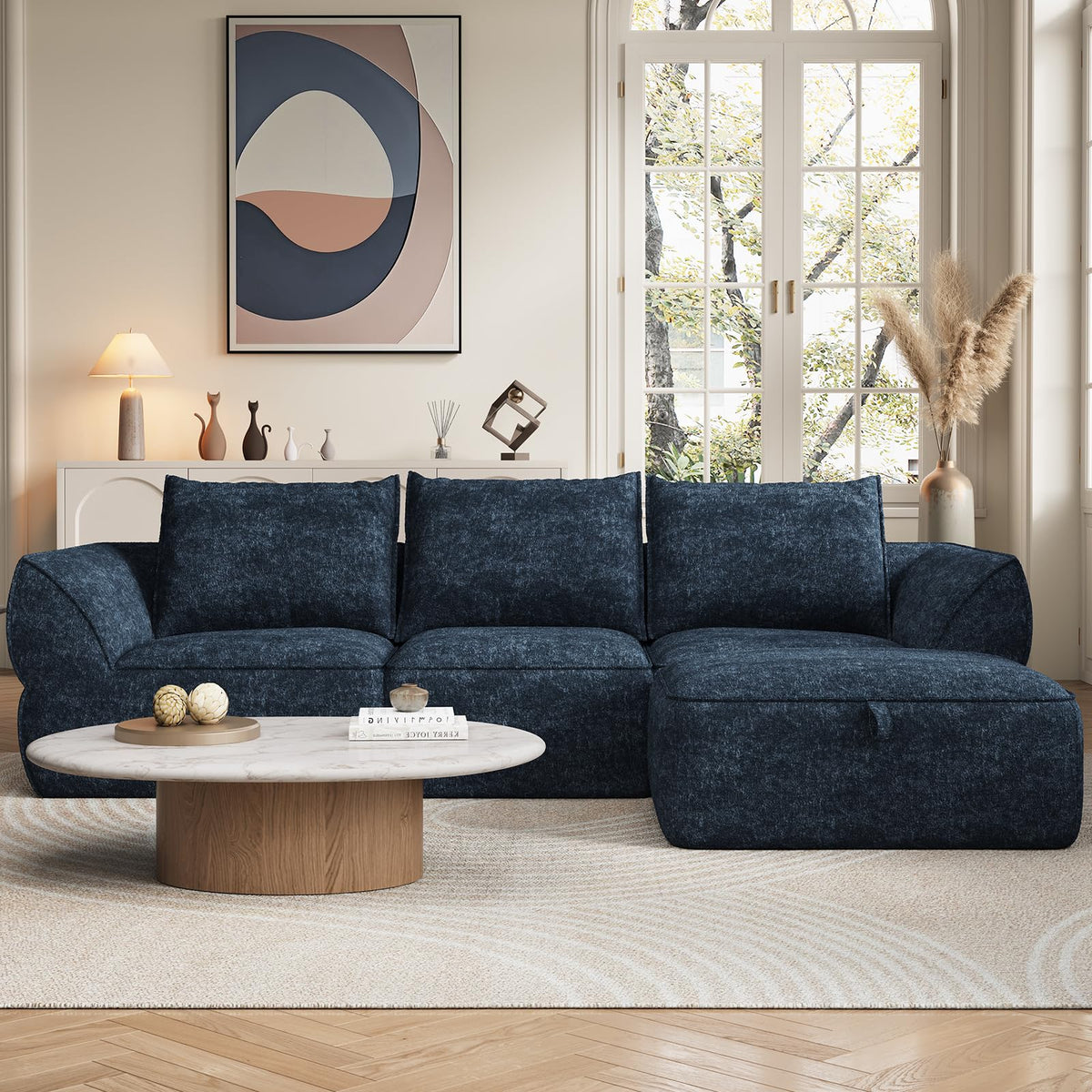 104" Modular Sectional Sofa with Deep Seat, Comfortable Upholstery L Shaped Cloud Couch for Living Room, 3-Seater Boneless Sofa with Movable Ottomans, Removable Cover, No Assembly Required, Dark Gray