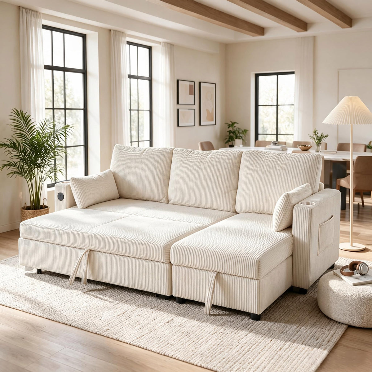 104.5" Sleeper Sectional Sofa Bed, L-Shaped Pull Out Couch