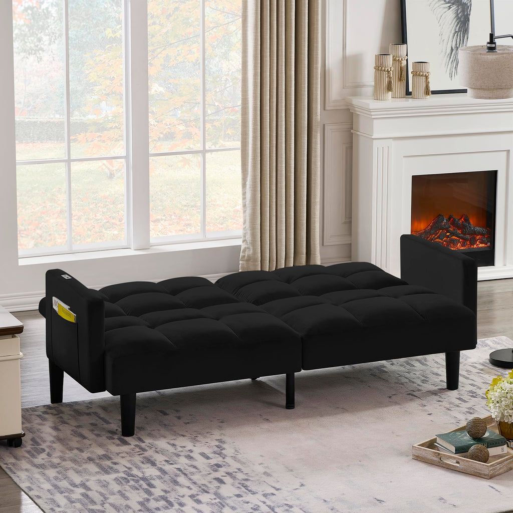 Velvet Futon Couch Convertible Folding Sofa Bed Tufted Couch for Apartment