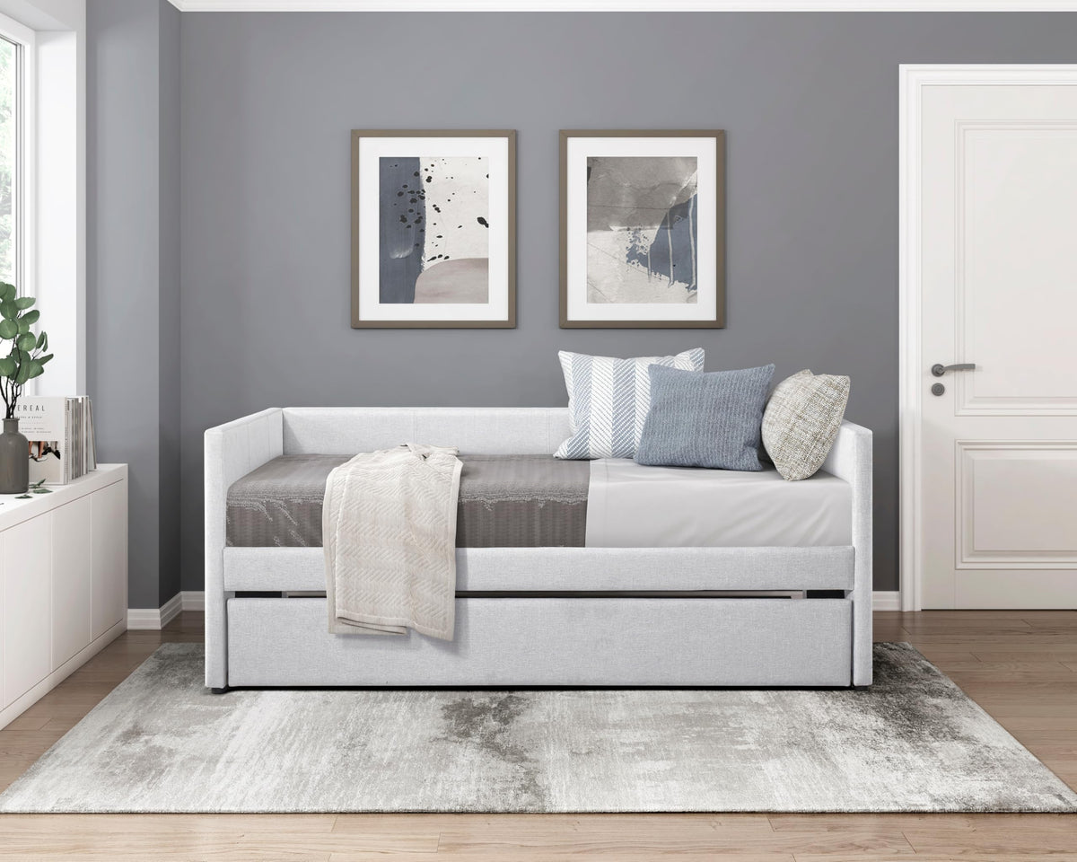 Versatile Daybed with Pull-Out Trundle, Textured Fabric Upholstery
