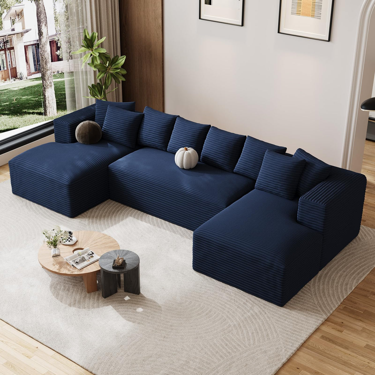 131" Oversized U-Shaped Cloud Sectional Sofa with Double Chaise, Blue