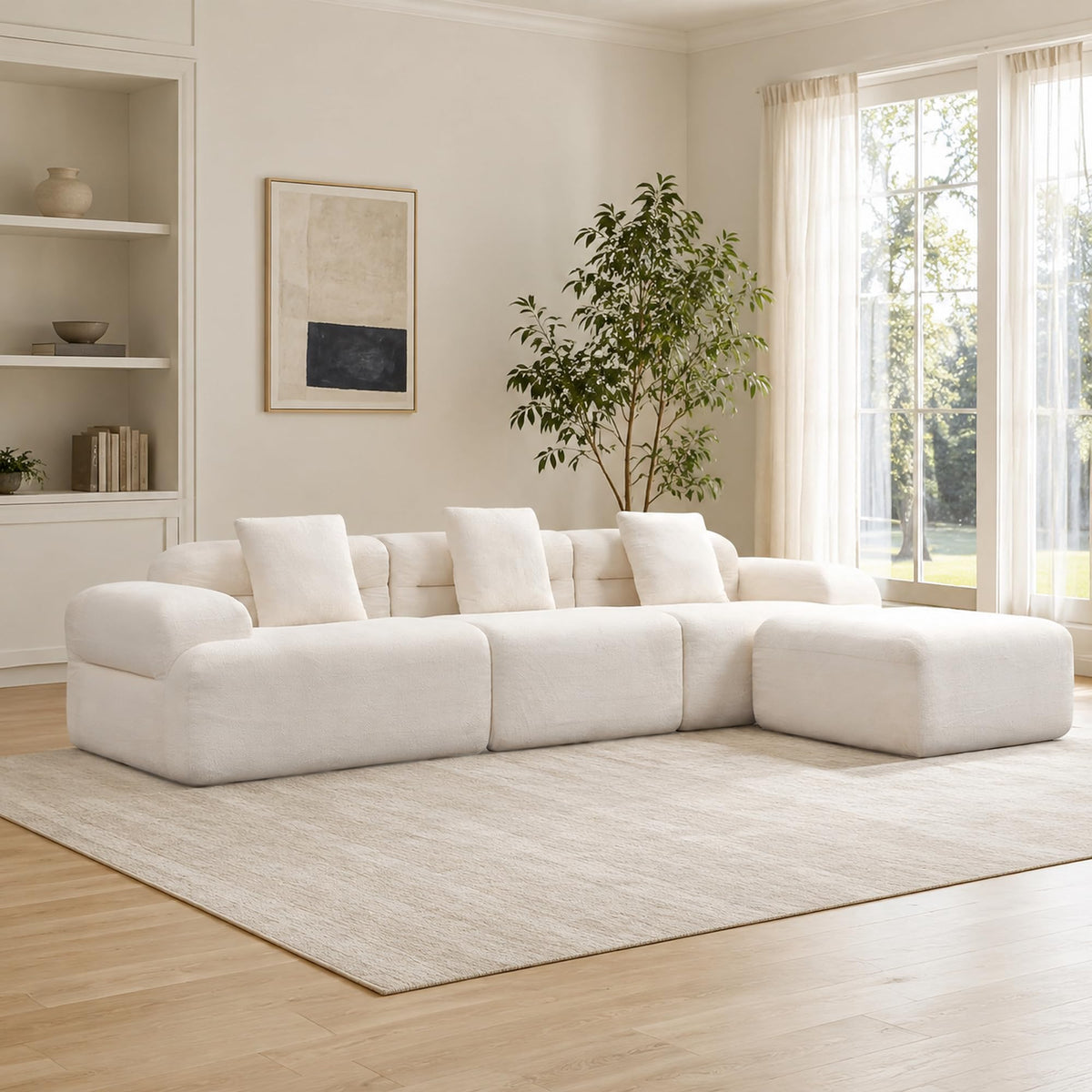 119.69" Modular Corduroy Sectional Sofa with Ottoman
