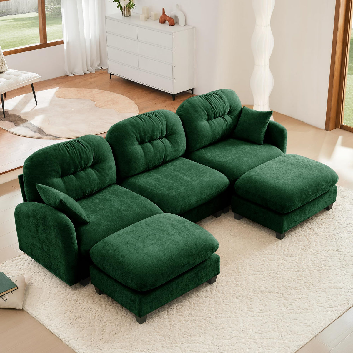 107" L Shaped Couch, Chenille Upholstered Modular Sectional Sofa, 3 Seater Deep Seat Sofa with Movable Ottoman, Modern Cloud Couch with Thick Seat Cushion, Sectional Couches for Living Room, Pink