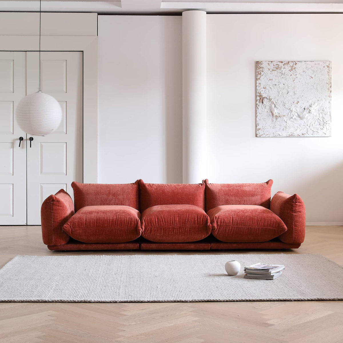 WJShome Modular Sectional Couch, Lovesofa Convertible Sofa, 77.16in Minimalist Modern Chenille Yarn 2 Seater Living Room Sofa Set for Office & House, Red