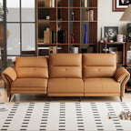112.5" Orange Leather 3-Seat Power Recliner Sofa Dual Motor