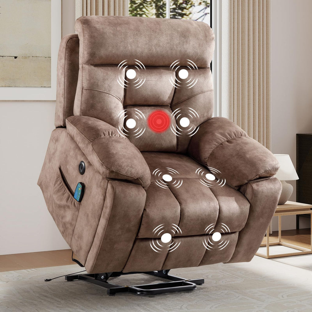 EBELLO 2 Piece Reclining Living Room Set, Soft Fabric Recliner Sofa Furniture Set, Included Power Lift Recliner Chair with Massage and Heat and 3 Seat Sofa, Dark Greenish-Grey