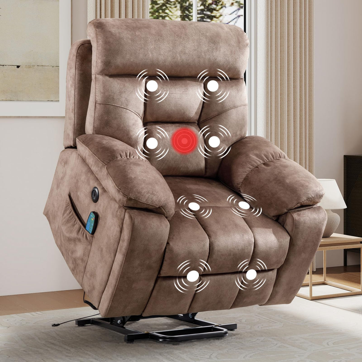 EBELLO 2 Piece Reclining Living Room Set, Soft Fabric Recliner Sofa Furniture Set, Included Power Lift Recliner Chair with Massage and Heat and 3 Seat Sofa, Dark Greenish-Grey