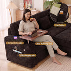 100" Modular Sectional Sleeper Sofa with Pull Out Bed, 7 Seat Corduroy U Shaped Couch with Storage Chaise|Reclining Backrest|Side Table|USB Port, Cloud Sectional Couches for Living Room, Black