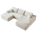 107" Plush Corduroy Deep Seat Chaise Lounge Indoo, Modern Boneless Compressed Floor Sectional Sofa with High-Resilience Foam, Free Combination Modular Cloud Sectional Sofa for Living Room, White