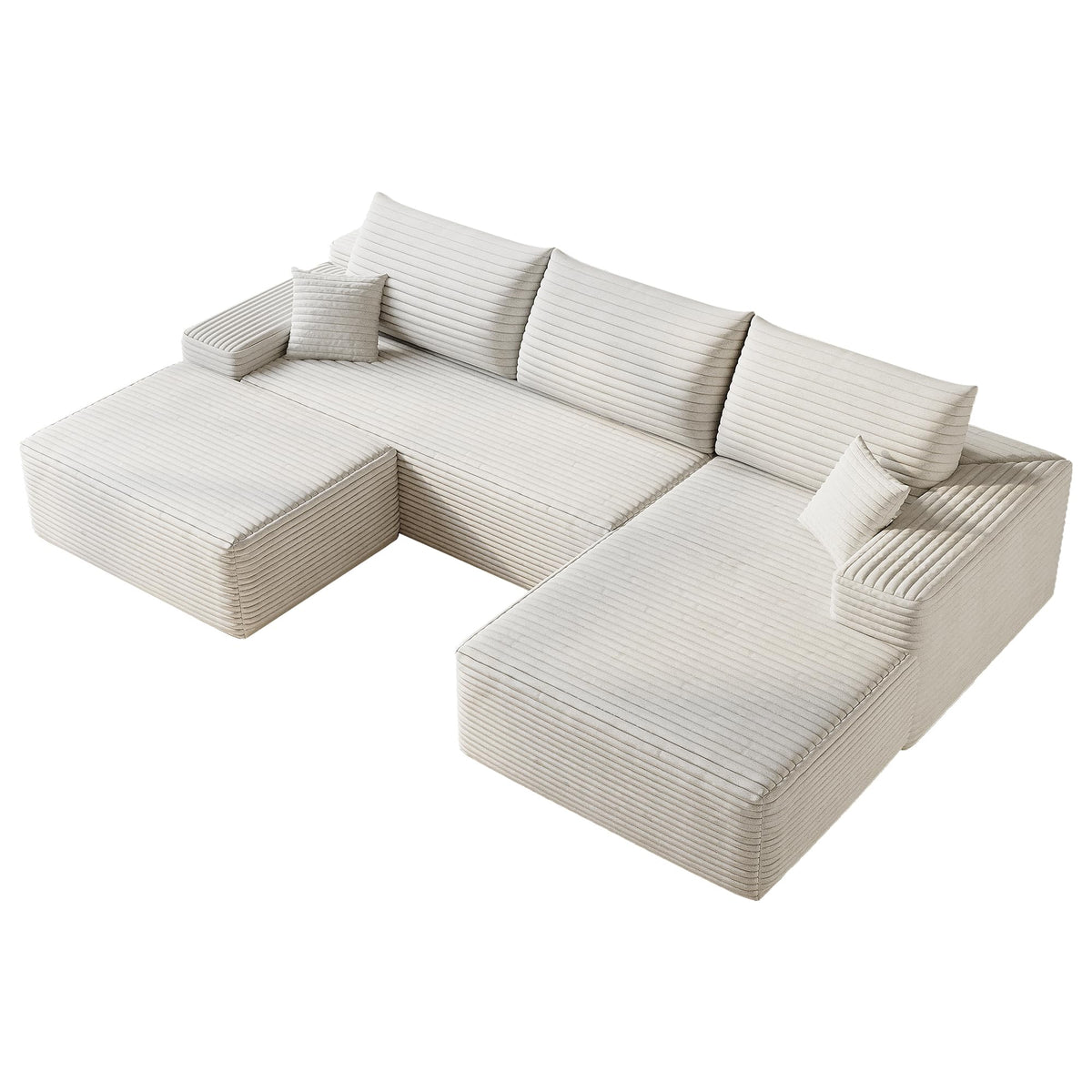 107" Plush Corduroy Deep Seat Chaise Lounge Indoo, Modern Boneless Compressed Floor Sectional Sofa with High-Resilience Foam, Free Combination Modular Cloud Sectional Sofa for Living Room, White