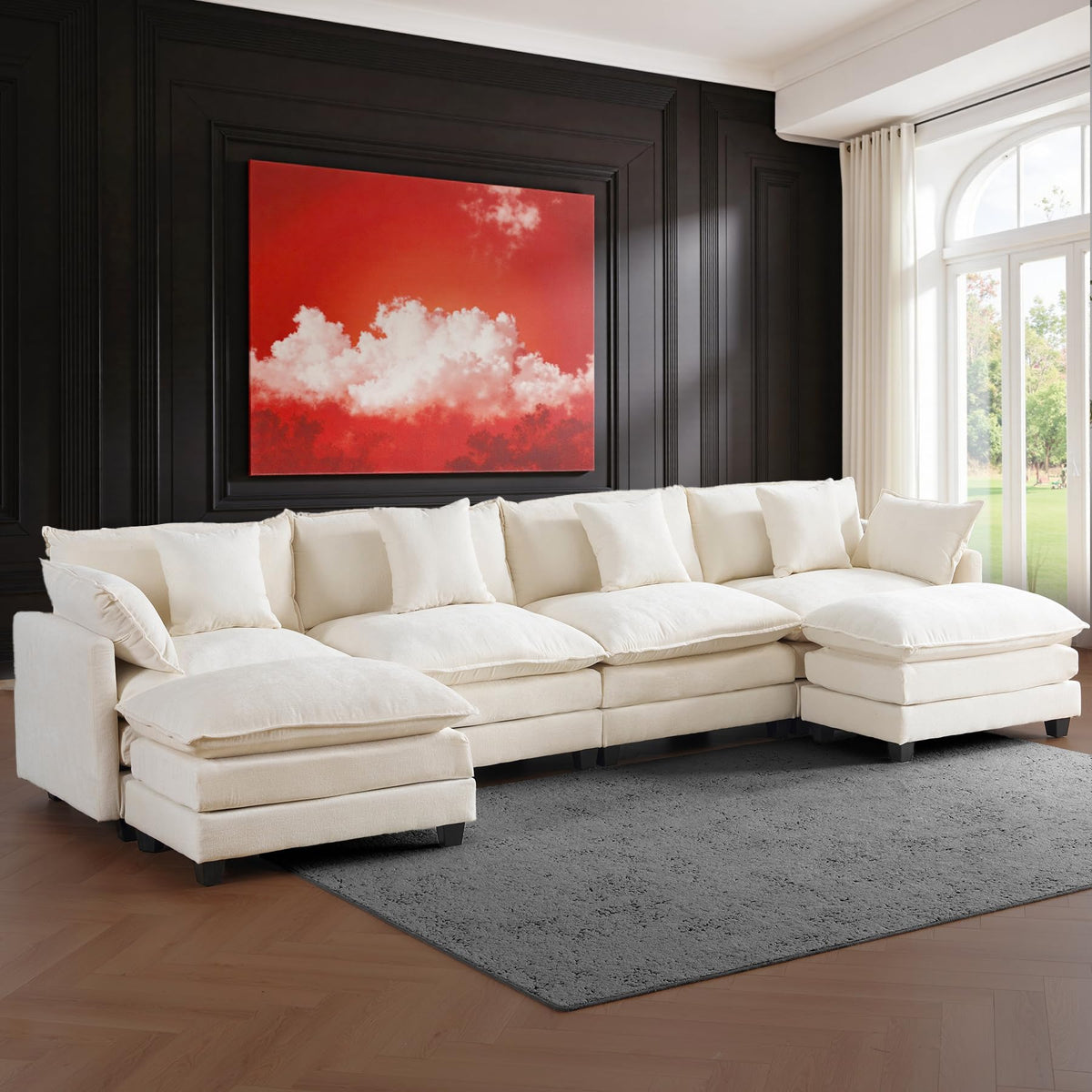 U-Shaped Cloud Chenille Sectional with 2 Ottomans, 146" Modular Sofa for Large Spaces, Ultimate Comfort with Deep Seats & Pillows, Solid Frame, 1YR Warranty, Beige