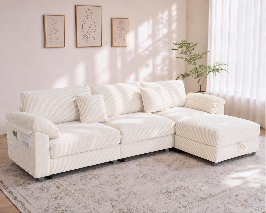 116" Oversized Modular Sectional Sofa with Gas-lift Storage Ottoman L-shape