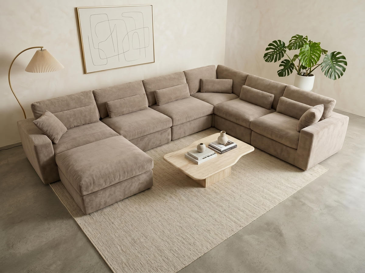 Vipbear 160" Oversized Modular Sectional Sofa, Boneless Couch for Living Room, Modern Comfy 7 Seat V Shaped Cloud Couch Sectional with Ottoman, Lumbar Pillows, 26.8" Extra Deep Seat,Terracotta Orange