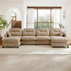 107" Modular Sectional Sofa, Comfy U Shaped Cloud Couch with Ottoman, Chenille Sofa Sleeper Deep Seat Sofas with Throw Pillows for Apartment-Camel
