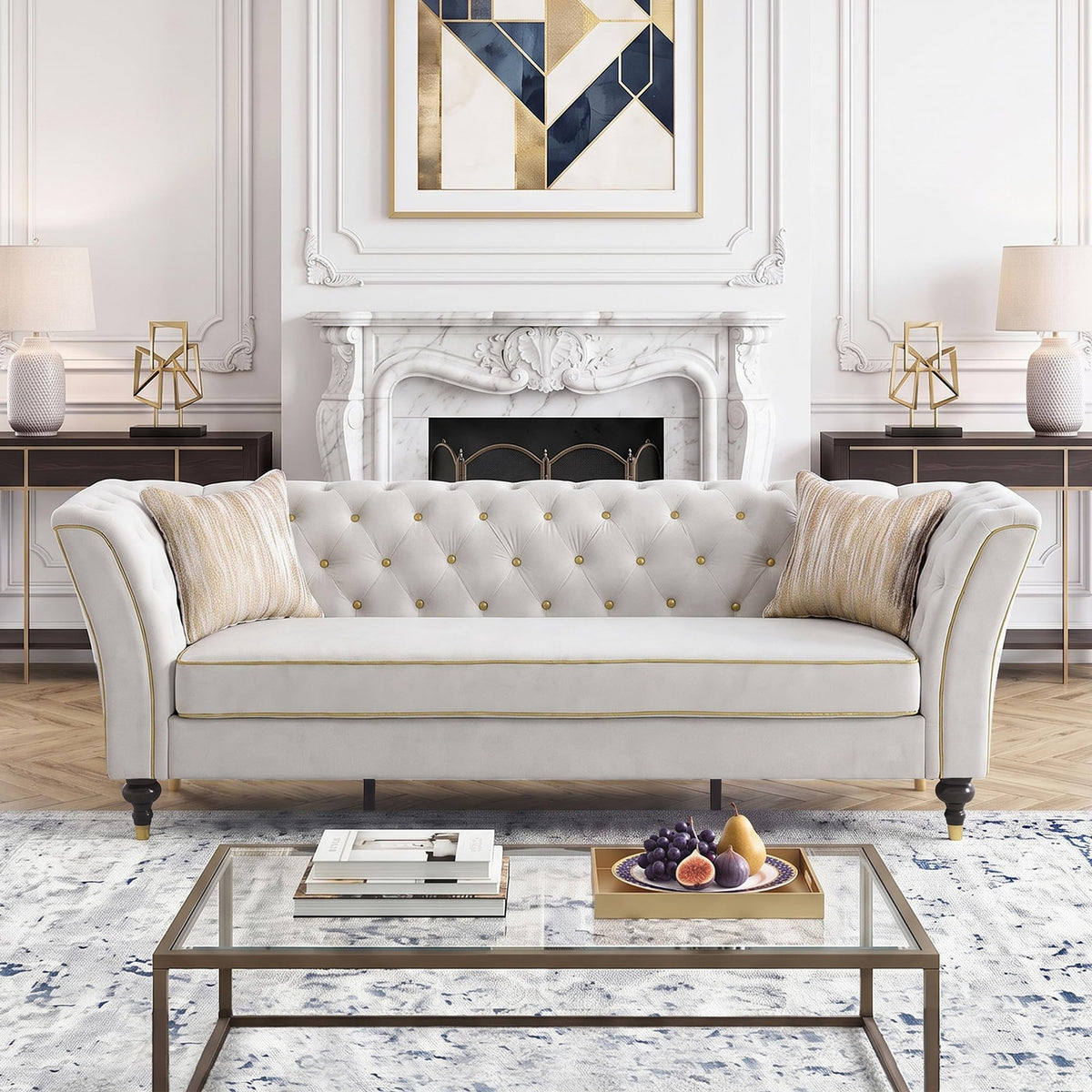 Yogald 89.5” Chesterfield Sofa 3-Seater Couch with Tufted Back, Reteo Green