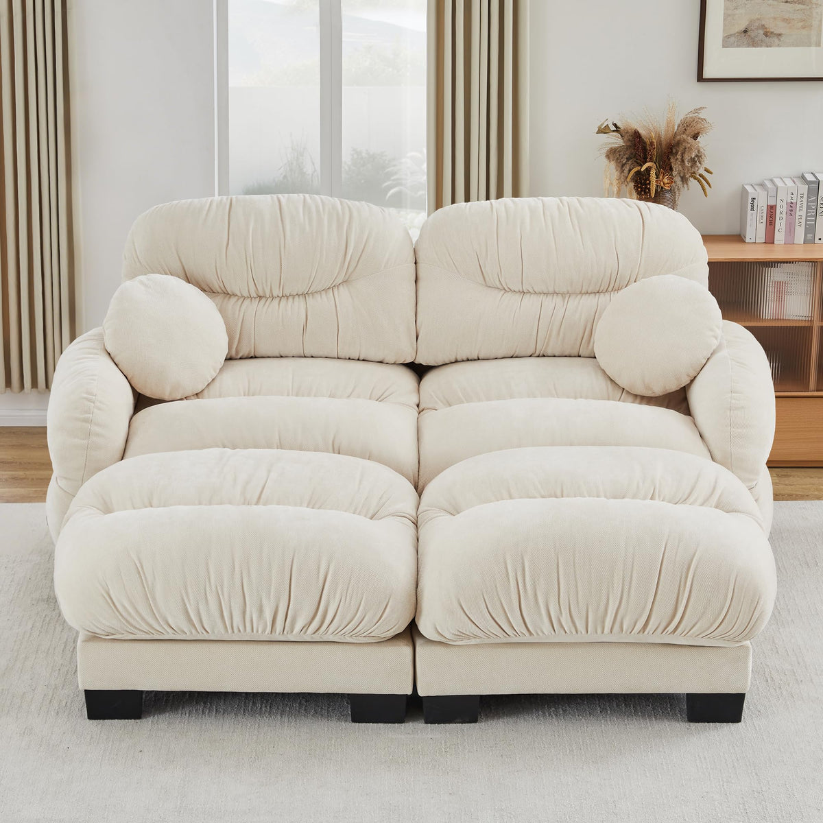 116" Cloud Modular Chenille L Shaped Sectional Sofa with Ottoman, Deep Seat Cloud Couch with Interlocking Metal Connectors for Modern Living Room (Beige, 3S+1O)