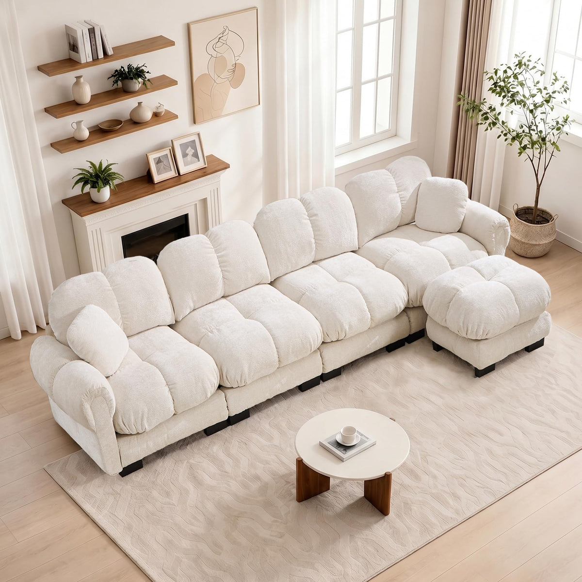 103.9" Modular Cloud Couch, Oversize U-Shaped Sectional Sofa with Ottoman, Deep Seat Chenille Couch, Anti-Slip Design, Modern 3-Seater Sofa for Living Room/Apartment/Bedroom, Brown
