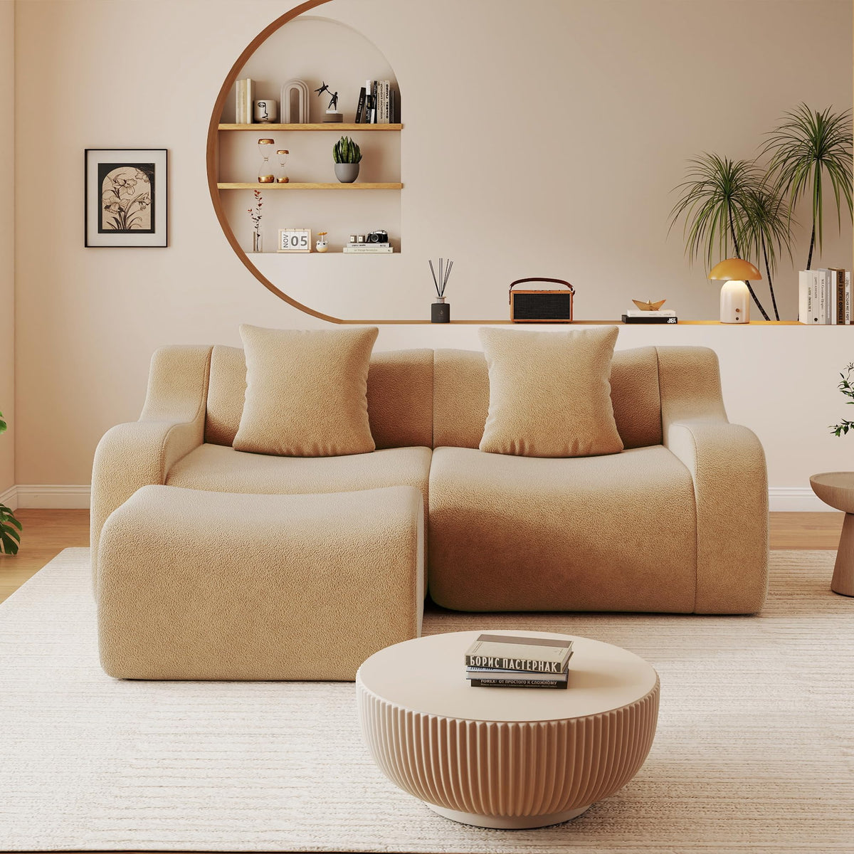 115.3" Modular Sectional Couches for Living Room, Teddy Deep Seat Sofa, 3 Seater Boneless Couch with 2 Ottoman,Orange