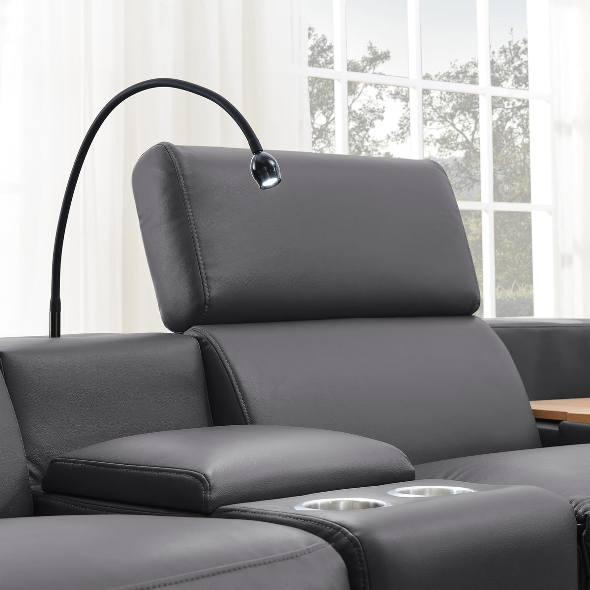 WinJoy 130" Power Reclining Sofa, 5-Seat Air Leather Lift Sectional,Grey