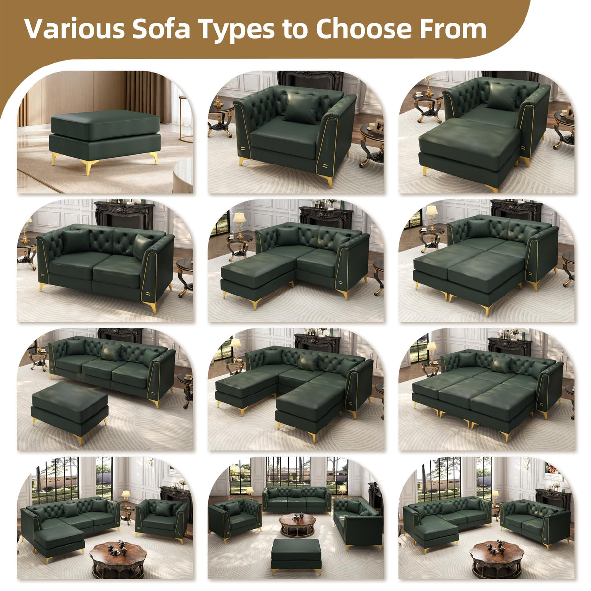 Tmsan 81.5" Green Faux Leather Modular Sleeper Sectional Sofa Couch Bed