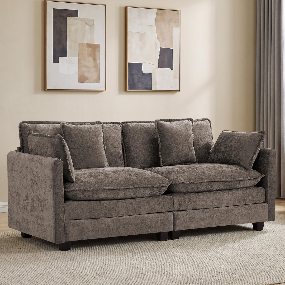 113" V-Shaped Cloud Couch, Modular Sectional for Living Room, Light Grey