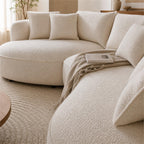 124.8" Beige Curved Boucle Sectional Sofa, 5 Seat Left Facing Chaise
