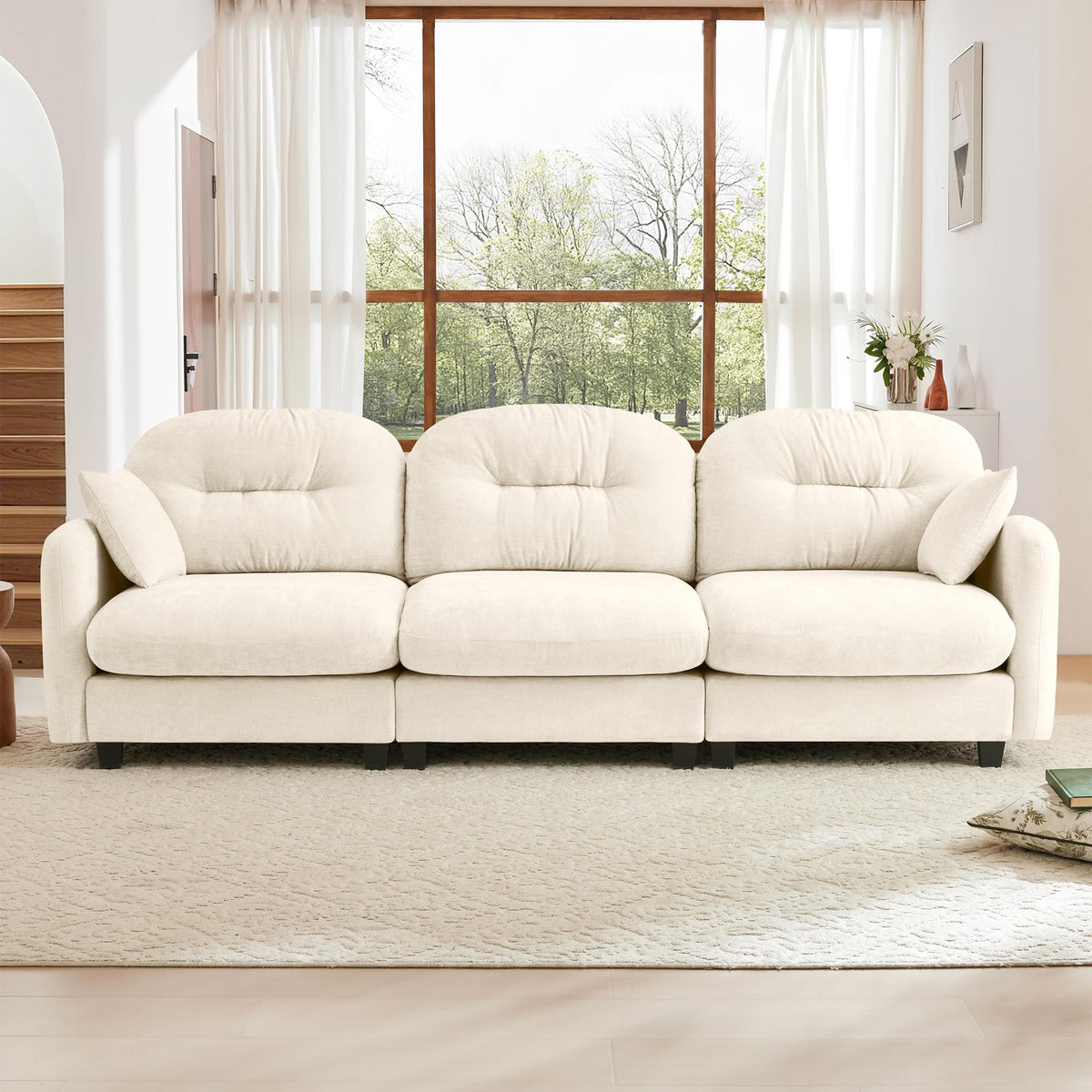 107" Modular Sectional Sofa, Comfy U Shaped Cloud Couch with Ottoman, Chenille Sofa Sleeper Deep Seat Sofas with Throw Pillows for Apartment-Camel