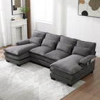 U Shaped Cloud Couch, 110" Chenille Comfy 4 Seat Sectional Couches for Living Room, Modular Sofa Sleeper with Double Chaise Foam for Apartment