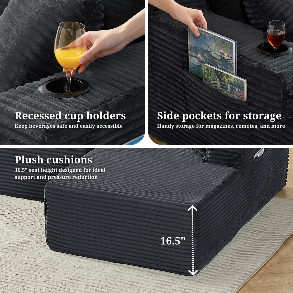 125" Cloud Sectional Boneless Couch for Living Room, Modular U Shaped Sofa