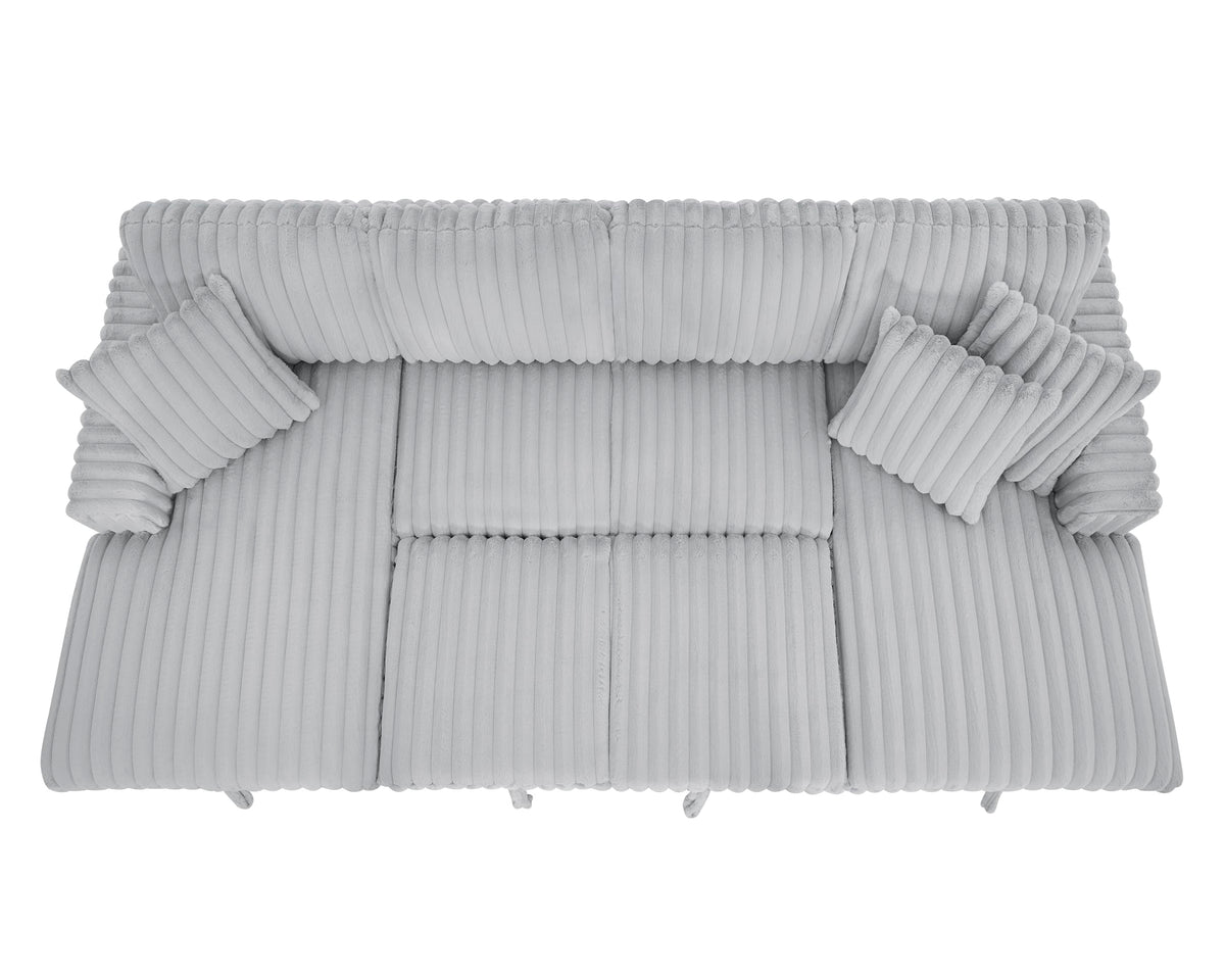 U Shaped Sectional Sleeper Sofa, 122 Inch Oversize with 2 in 1 Pull Out Bed and Double Storage Chaise, Rabbit Plush Corduroy Grey