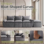 108" Modular Sectional Sofa, 3-Seater Cloud Couch with Moveable Ottoman, L-Shaped Boneless Sofa, Deep Seat Comfy Couches for Living Room Bedroom, No Assembly Required, Gray
