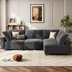 106" L-Shaped Modern Sofa Modular Sectional Cloud Couch with Charging Station, Convertible Sectional Sofa Sleeper Bed with USB/Type-C Port, Removble Chaise Sofa for Living Room, Apartment, Grey Velvet