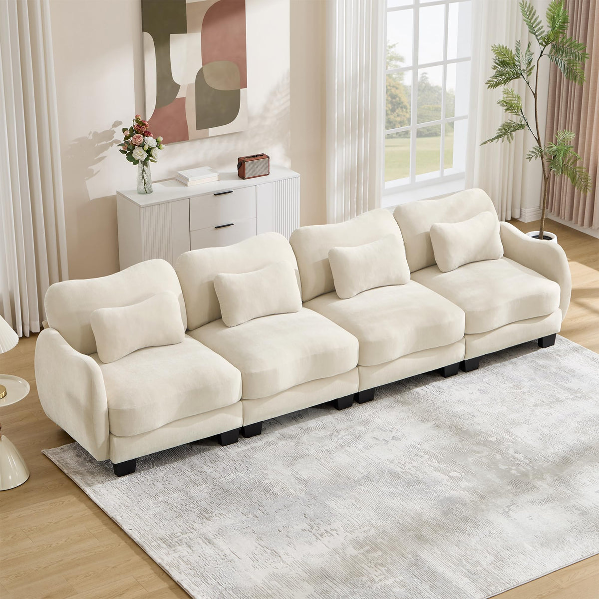 101.1" Modular Cloud Couch Deep Seat Sectional Sofa L Shaped Couch