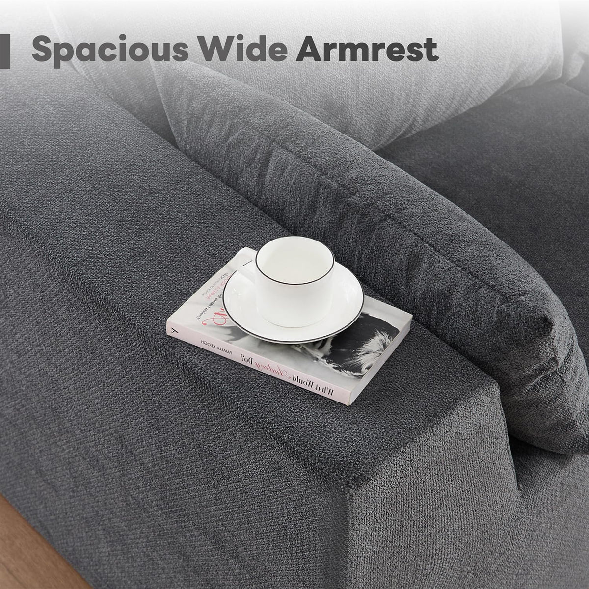 Tbfit Sectional Cloud Couch for Living Room, Comfy Boneless Sofa Bed with Angled Armrest, Modular Sofa with Wide & Deep Seat, Grey Chenille