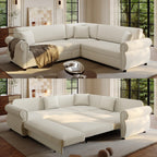 118" Sleeper Sofa Bed, Sectional Couches for Living Room/Apartment, Chenille L Shaped Couch with Pull Out Couch Bed, Convertible Sectional Sofa with Rolled Arm & Nailhead Trim, Green