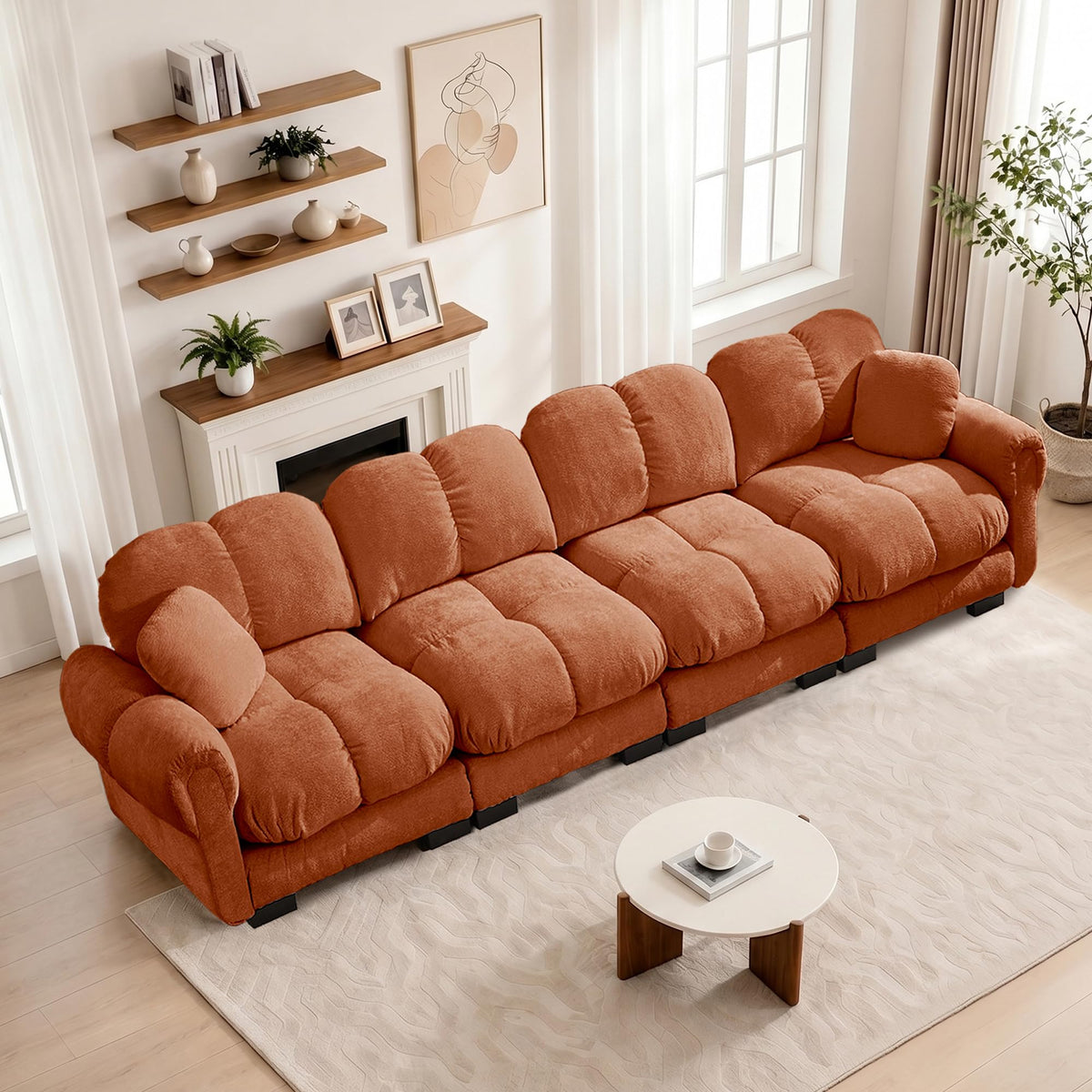 103.9" Modular Cloud Couch, Oversize U-Shaped Sectional Sofa with Ottoman, Deep Seat Chenille Couch, Anti-Slip Design, Modern 3-Seater Sofa for Living Room/Apartment/Bedroom, Brown