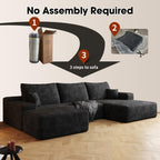 107" Plush Corduroy Deep Seat Chaise Lounge Indoo, Modern Boneless Compressed Floor Sectional Sofa with High-Resilience Foam, Free Combination Modular Cloud Sectional Sofa for Living Room, Black