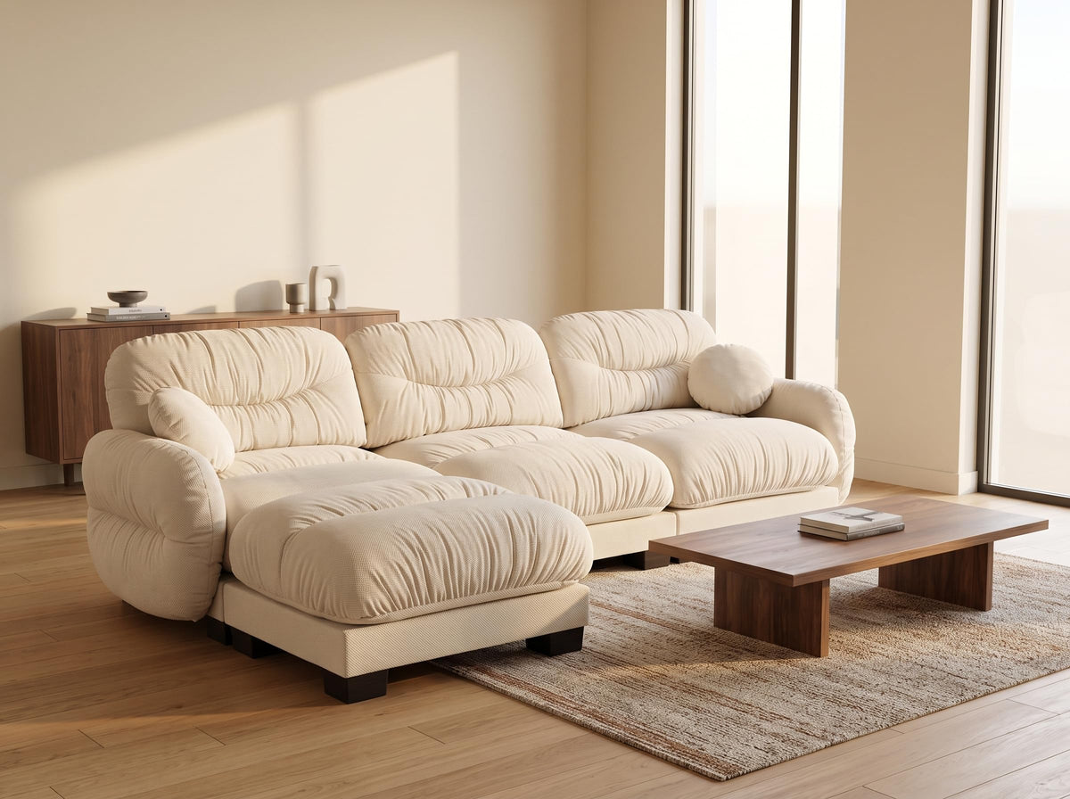 116" Cloud Modular Chenille L Shaped Sectional Sofa with Ottoman, Deep Seat Cloud Couch with Interlocking Metal Connectors for Modern Living Room (Beige, 3S+1O)